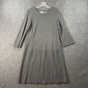 J. Jill Ponte Dress Womens Small Charcoal Gray Pinstripe Drop Waist Knit Shift